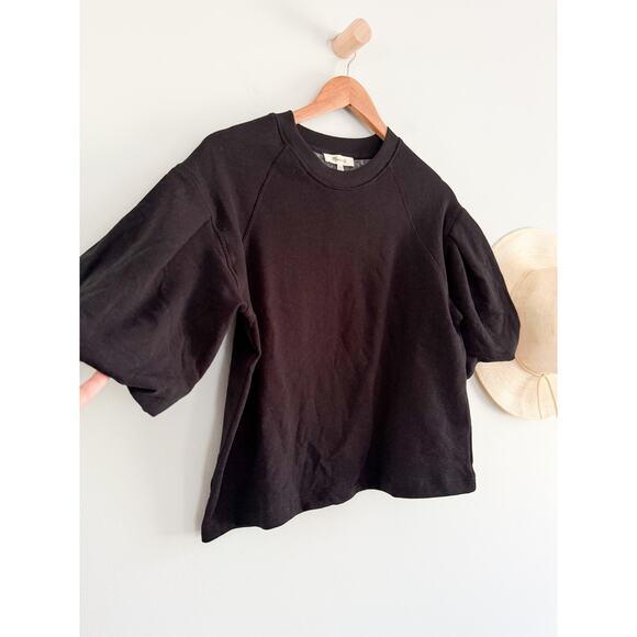 Madewell | NWT | Puff-Sleeve Sweatshirt Tee in Jet Black | Sz XXS - Picture 3 of 8